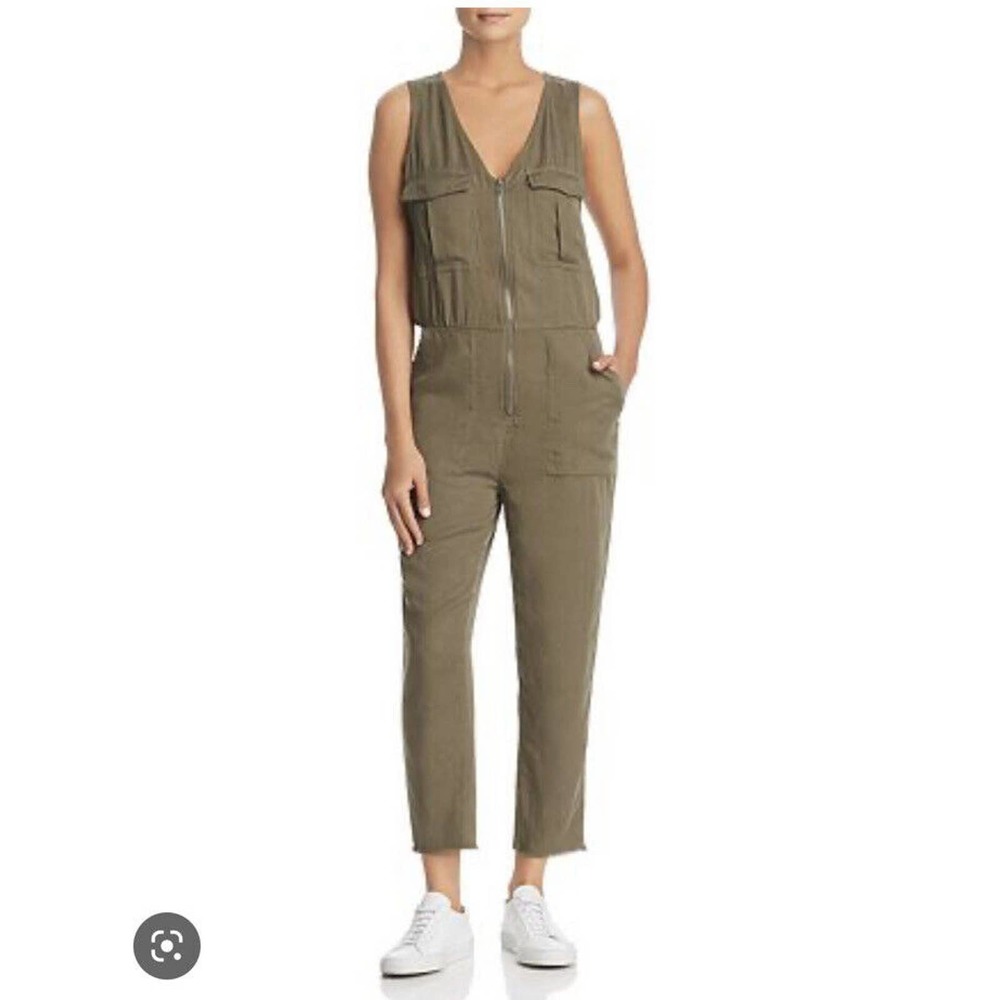 DL1961 Cropped Jumpsuit XS Olive Green Pioneer St Front Zip Utility Vneck